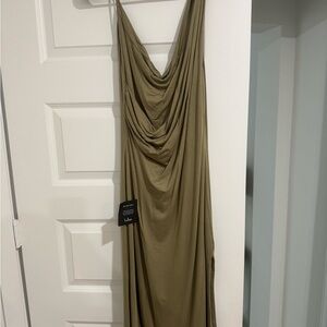 Lulu's Green Slip Dress Cowl Neck Sleeveless Cocktail